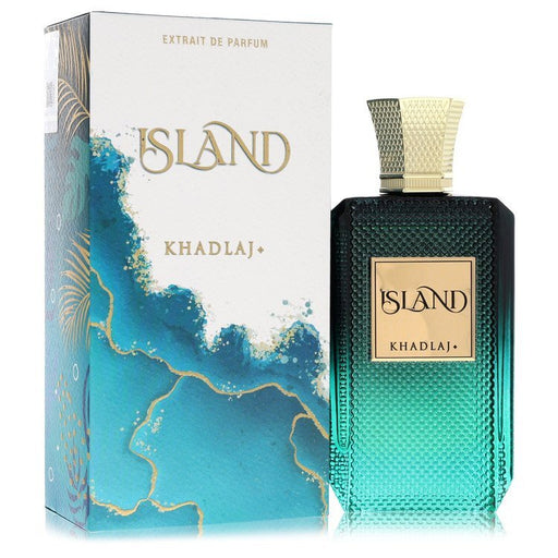 Khadlaj Island Extrait De Parfum Spray for women, 3.4 oz, featuring elegant perfume bottle with floral and island-inspired design.