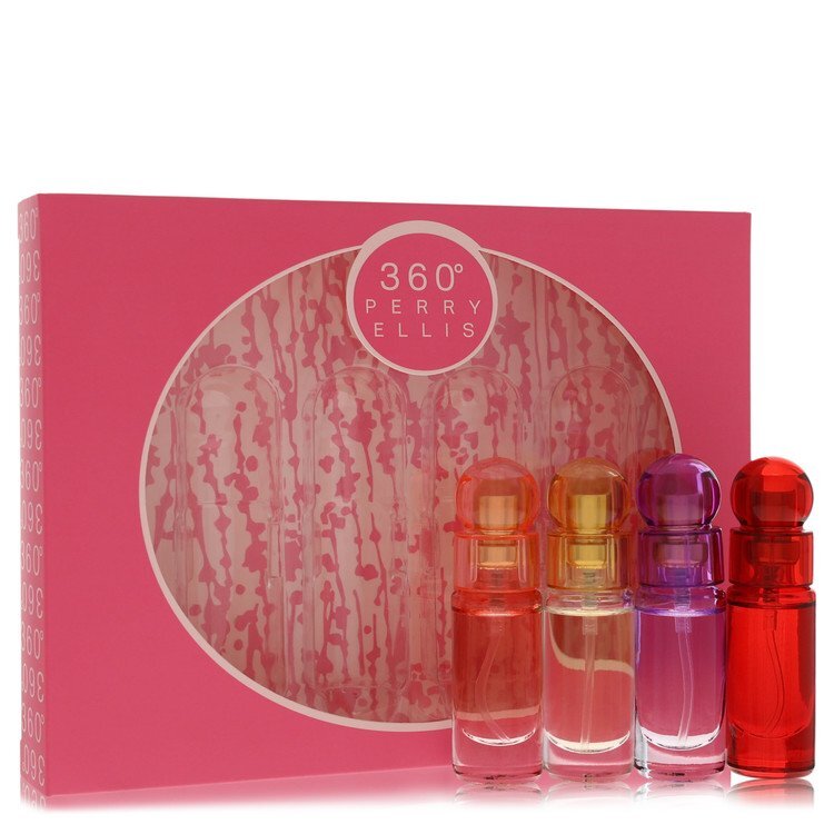 Perry Ellis 360 by Perry Ellis 4-piece Gift Set - .25 oz Mini Eau De Parfum Spray of 360 Coral + 360 For Women +360 Purple + 360 Red (Women)