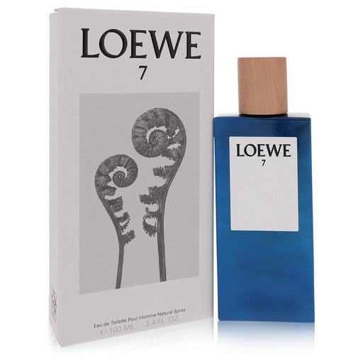 Loewe 7 Eau De Toilette spray for men, 3.4 oz bottle with sleek packaging, showcasing the luxury fragrance.