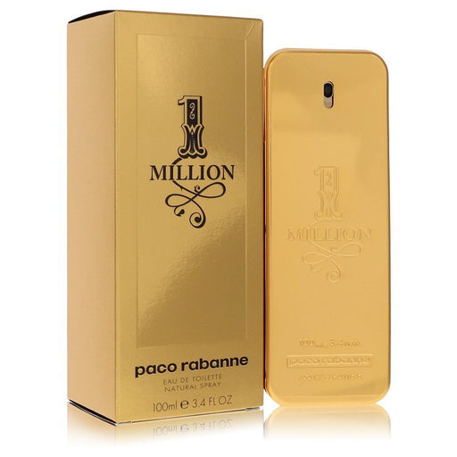 Paco Rabanne 1 Million Eau De Toilette Spray 3.4 oz for men, featuring a distinctive gold bar-shaped bottle.